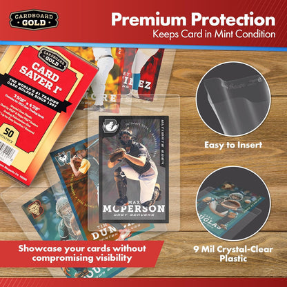 Cardboard Gold Card Saver 1-100 Count - Semi Rigid Card Holder, Trading Card Protectors - PSA-Approved Cardsaver for Baseball, Trading, Sports Cards - Card Sleeves, Binder, & Storage Box Compatible