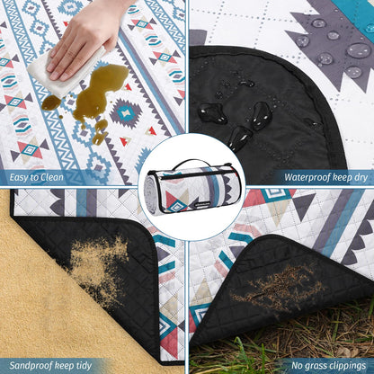 WICKERLAND Picnic Blankets Extra Large - Beach Blanket Waterproof Sandproof with Shoulder Strap, Machine Washable, Outdoor Blanket with Stakes for Grass Concert, Park, Lawn,Travel,Spring Summer. Navy