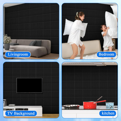 Nuanchu 32 Pcs 3D Slat Wall Panels, 12"x12" PVC Fluted Wall Paneling for Interior Decor, Paintable Waterproof Textured Tiles for Living Room TV Background Gaming Room, 32 Sq. ft Coverage (Black)