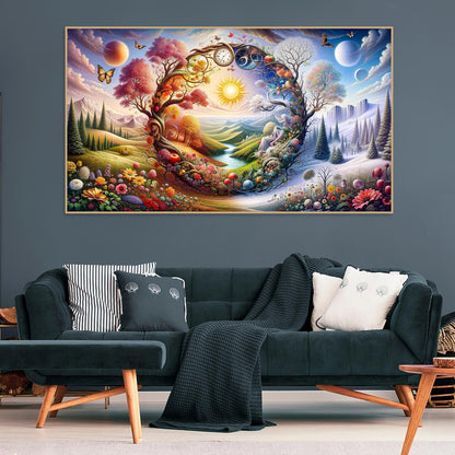 5D Large Diamond Art Painting,Four Season Diamond Art Kits for Adults,DIY Full Drill Crystal Rhinestone Arts and Crafts,Butterfly Flowers Art Painting with Diamond Home Wall Decor 27.5 X 15.7inch
