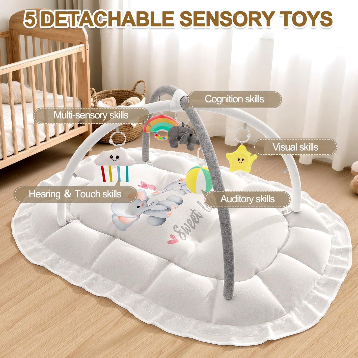 OCATO Baby Play Mat Gym: Baby Play Gym Mat Thick Large Baby Activity Center from Baby to Toddler Skills Development Baby Essentials Baby Shower Gifts Boy Girl for Babies 0-6-12 Months