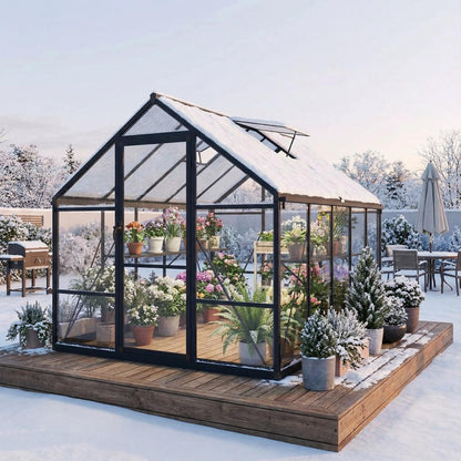 Garvee 8x10ft Greenhouse, Large Walk-in Greenhouse for Outdoors with Roof Vent & Lockable Outward-Opening Swing Door, Heavy Duty Aluminum Frame Polycarbonate Green House for Garden,Backyard,Lawn,Grey