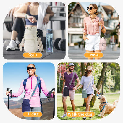 Lexiyat Water Bottle Bag 40 oz Crossbody Water Bottle Holder for Walking Hiking Insulated Compartment Carrier Purse with Adjustable Strap Blue