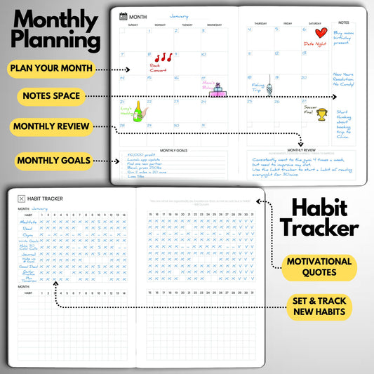 Wyze Planner Undated Daily Planner – 6-Month A5 Productivity Organizer with Full Page Per Day, Hourly Schedule, Goal Setting, Habit Tracker, Weekly & Monthly Pages – Hardcover Time Management Notebook (Black)