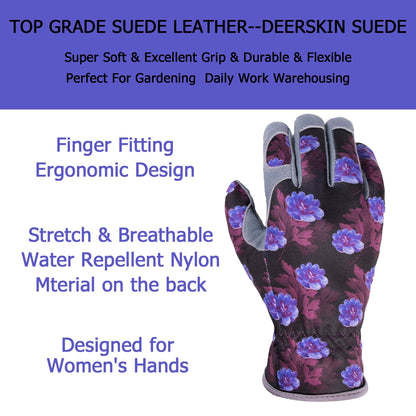 SKYDEER Premium Genuine Deerskin Suede Women's Gardening Gloves, Ultra-Soft Padded, Comfort Fit for Work (SD6613/M)