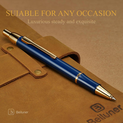 BEILUNER Luxury Gel Pen with 24K Gold Electroplating Finish, Blue Piano Lacquer, Luxury Grade Craftsmanship, Best Gel Pen Gift Set for Men and Women