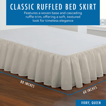 FRESH IDEAS Bedding Ruffled Bedskirt, Classic 14” Drop Length, Gathered Styling, Queen, Ivory (FRE30114IVOR03)