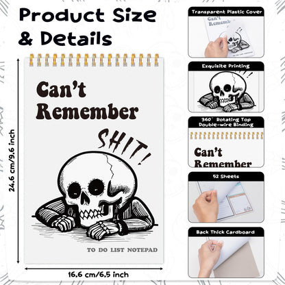 FoszaSzept To Do List Pad - Spiral Bound Daily Tear Off Planner Notepad Undated with Checklist, 52 Sheets Vertical Design for Teachers, Office, Students, Appreciation Christmas Gifts (White Skull)