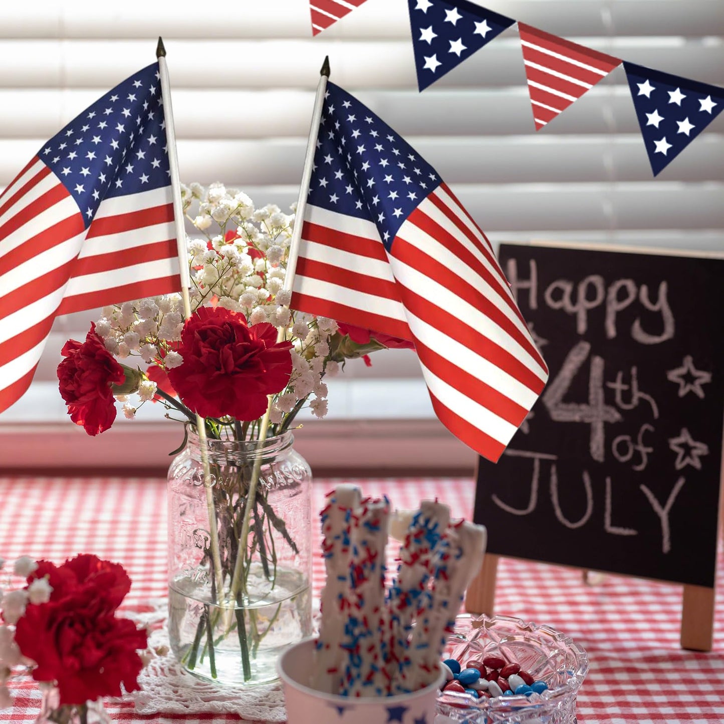12x18 Inch American Flags on Stick - Patriotic American Flags for Outside, USA Stick Flag Perfect for Independence Day, Memorial Day, 4th of July Decorations (12)