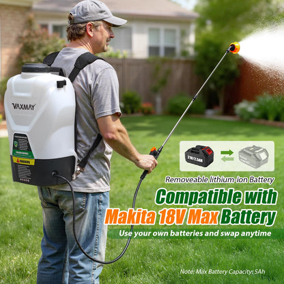 VAXMAY Backpack Sprayer 4.2 Gallon Battery Powered, 100 PSI Electric Garden Sprayer Works with Makita 18V Battery, Weed Lawn Yard Sprayer with 42" Telescopic Wand, 5 Nozzles, 2.5Ah Battery & Charger