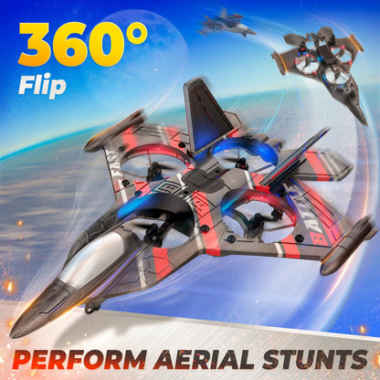 BEZGAR Drones for Kids | 2.4GHZ RC Plane | Remote Control Airplane, RC Helicopter, 360° Flip Fighter Jet Toy, Toys for ages 8-13 with Colorful LED Navigation Lights Red