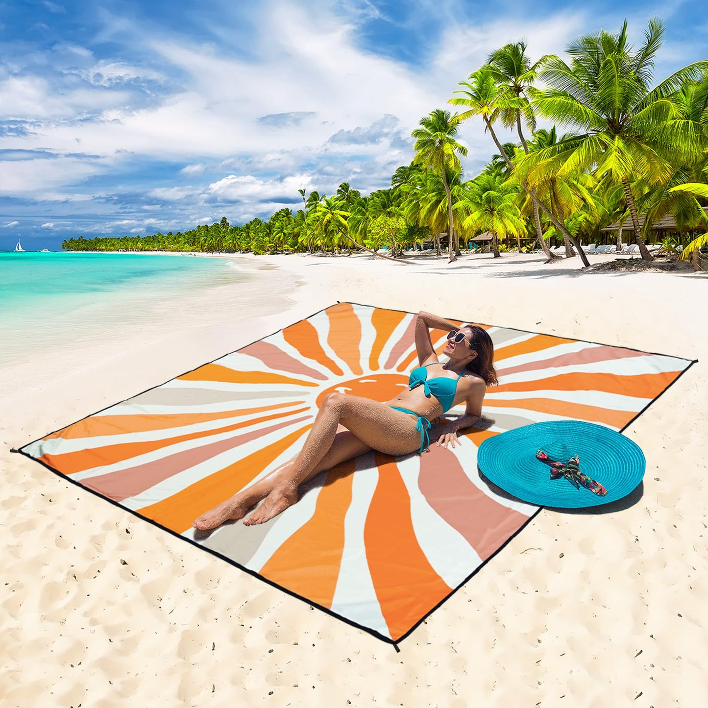 WIWIGO Beach Blanket Waterproof Sandproof Beach Mat 79" X 83"/10'x9'for 2-8 Adults Quick Drying Outdoor Picnic Mat Beach Accessories for Travel, Camping, Hiking