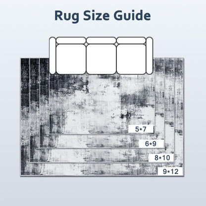WEZVIX Area Rug 5x7 Living Room Rugs, Modern Abstract Washable Rug,Non-Slip Stain Resistant Carpet for Entryway Bedroom Dining Room Farmhouse Nursery Home Office-Abstract Blue Gray