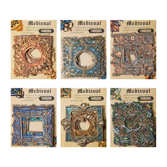60 PCS Vintage Medieval Heraldry Hard Card Scrapbook Stickers, Aesthetic Decorative Frame Sticker for Scrapbooking Supplies Junk Journal DIY Paper Craft Decoration, Journaling Collage Kit