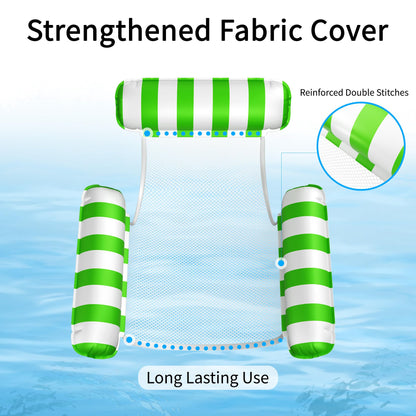 2 Pack Pool Floats for Adults, 4-in-1 Inflatable Pool Hammock Float with Cooling Mesh Seat, Portable Water Hammock Floating Chair Lounge for Pool, Beach, Lake, Hot Tub & Summer Pool