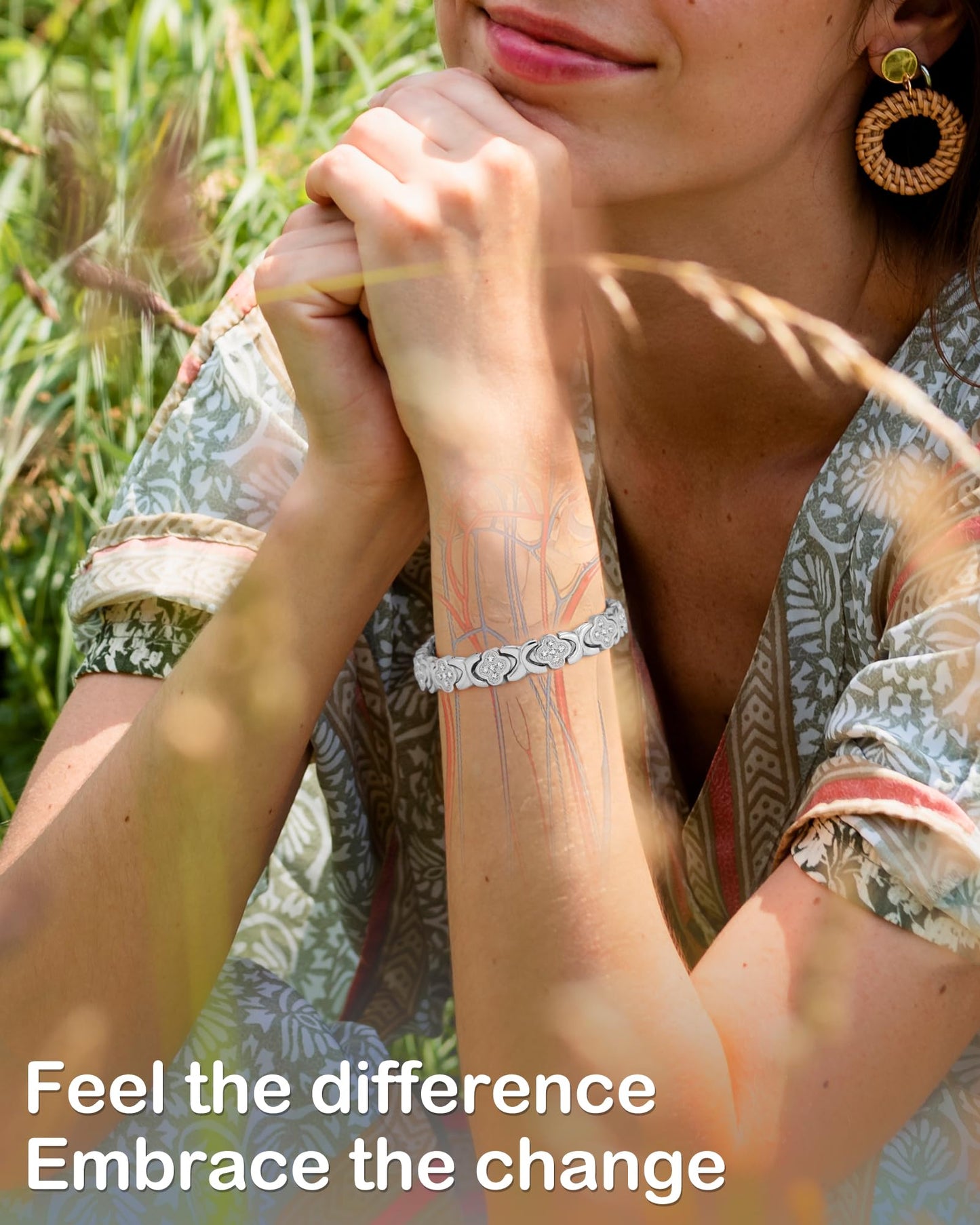 Feraco Pure Copper Bracelets for Women, 5X Ultra Strength Magnetic Bracelet with 5000 Gauss Magnets & Sparkling Cubic Zirconia, Upgraded Butterfly Clasp, Infinite Clover Jewelry Gift (Silver)