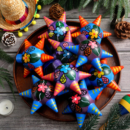 Simgoing 9 Pcs Piñata Talavera Mexican Ornaments Cinco De Mayo Decorations Hand Painted Five Pointed Ornaments Plastic Mexican Tree Decorations for Fiesta Party Crafts Home Decor (Bright Color)