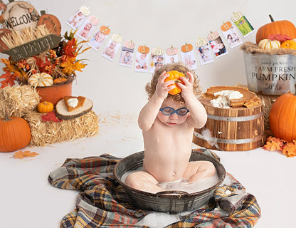 Pumpkin 1st Birthday Monthly Photo Banner for Baby Girls - Newborn to 12 Month Milestone, Pink Orange and Gold - First Birthday Decorations for Girl