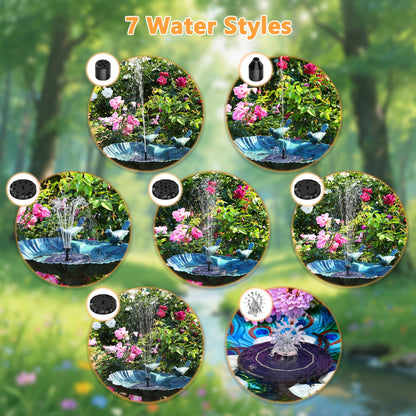 AISITIN 2.8W Solar Fountain Pump for Bird Bath Upgraded 2026, Floating Solar Powered Water Fountain Built-in 1000mAh Battery with 7 Nozzles & 3 Integrated Bracket for Bird Bath and Outdoor Garden