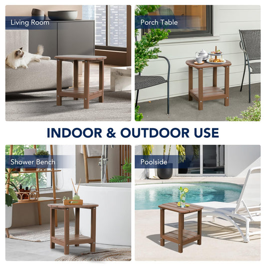 nalone Adirondack Side Table 16.5" Outdoor Side Table HDPE Plastic Double Adirondack End Table Small Table for Patio(Wood)