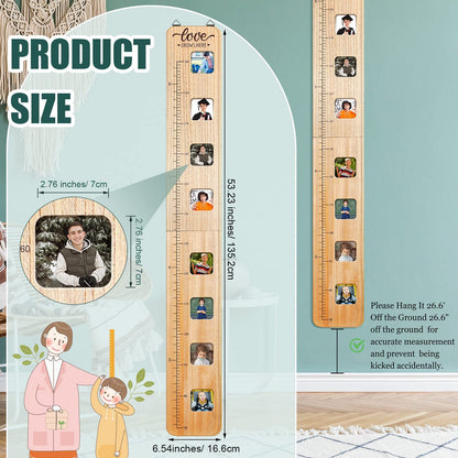 Chunful Wooden Growth Chart for Kids with Picture Frames Height Growth Chart for Wall Foldable Height Measurement Ruler for Boy Girl Teen Bedroom Playroom Nursery Child's Room Wall Decoration