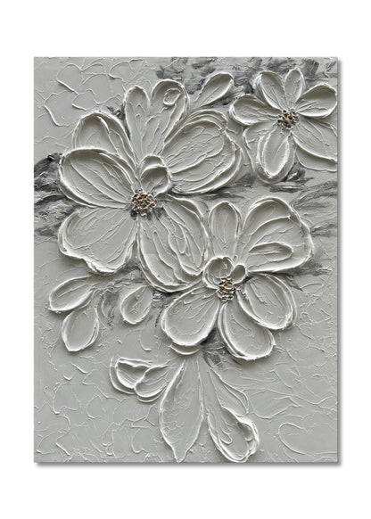 Diathou Hand-Painted White Flower Texture Art - 40x28 inches Modern Abstract Home Wall Decorative Art