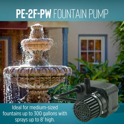 Little Giant PE-2F-PW 115 Volt, 1/40 HP, 300 GPH Submersible Direct Drive Pump for Small Ponds or Fountains with 15-Ft. Cord, Black, 566611