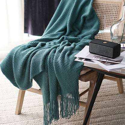 LOMAO Knitted Throw Blanket with Tassels Bubble Textured Soft Blanket Lightweight Warm Throw Blanket for Couch Cover Home Decor (Teal, 50x60)