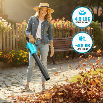 VERVEWAVE Leaf Blower Cordless, 20V Electric Blower with 2 X 4.0Ah Battery & Charger, 450-CFM 150-MPH Turbo Jet Blower with Adjustable Angle Handle, for Lawn Care, Garden, Yard