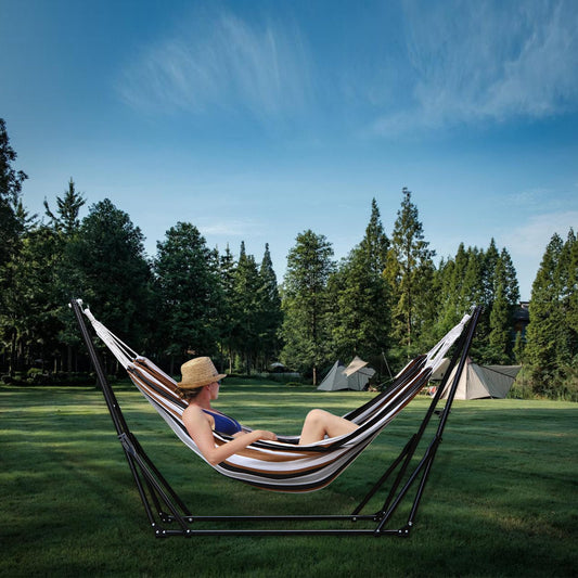 LIEVIM Portable Hammock with Stand for Outside Foldable,Frabic Tension Adjustable Indoor,Carrying Bag Included, 616 lbs Weight Capacity, Suitable Garden Yard Outdoor Inhouse Multicolour
