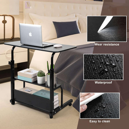 Adjustable Height Mobile Computer Desk for Small Space Rolling Writing with Wheels Corner Home Office Study Portable Bedrooms Work Desk Standing Desk Sizes 31.5X15.7 Inches Black C