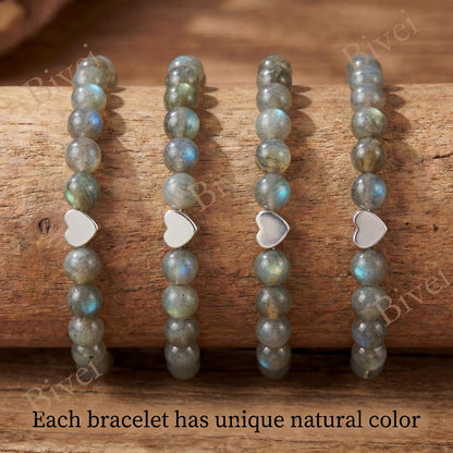 Bivei 6mm Labradorite Crystal Stretch Bracelets for Women, Handmade Natural Stone Beaded Bracelet, Yoga Protection Jewelry Gift