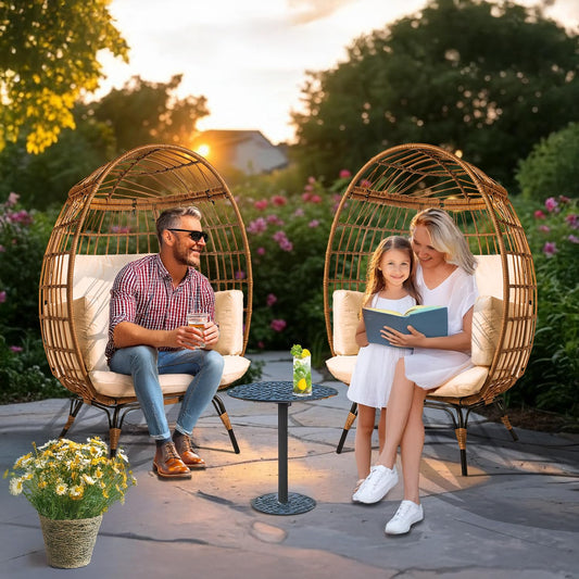 Maple99 Wicker Egg Chair Outdoor - Patio Chair, Rattan Chair, Wicker Chair PE Rattan Perfect for Backyard Lounger, & Balcony, Garden, Indoor, Steel Frame, Ivory,