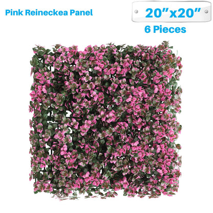 Patio Paradise 20"x20" (6PC) Artificial Grass Wall Panels Greenery Backdrop Faux Boxwood Hedge Fake Ivy Privacy Screen for Outdoor Wedding Décor Photography Background, Pink Reineckea Carnea