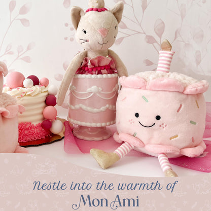 MON AMI Stuffed Birthday Cake Plush Toy | 11-Inch Pretend Play Plush Dessert | Soft Adorable Party Cake for Toddlers & Kids Nursery Décor