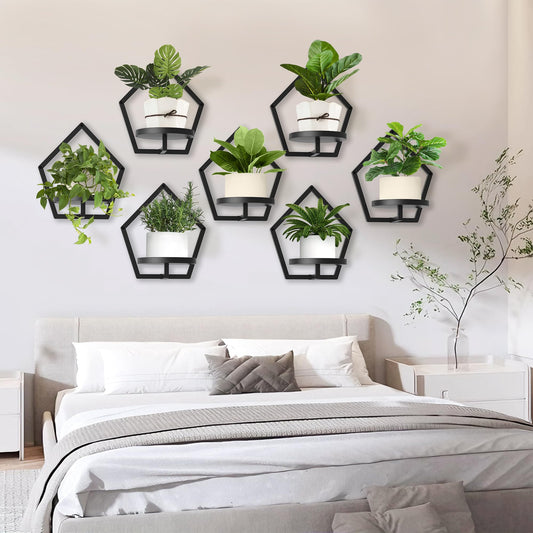 JOPBENG 3 Packs Wall Hanging Planters for Indoor Plants, 7.9inch Metal Wall Plant Holder Hanger Wall Decor, Wall-Mounted Hanging Planters Window Plant Shelves Outdoor(Black)