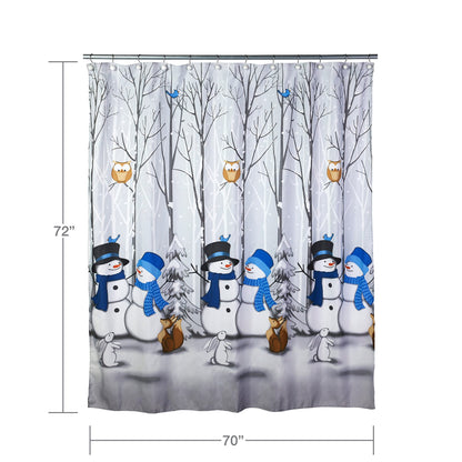 SKL Home Christmas Winter Friends Snowman Shower Curtain, Blue