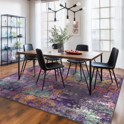 RELEANY Washable Area Rugs 5'x7' Non-Slip Modern Abstract Soft for Living Room Entryway Bedroom Nursery, Print Pattern, Purple Orange Blue Green Rust Red Colorful