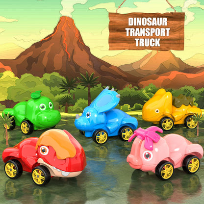 Doloowee Dinosaur Truck Toys for Kids 3-5 Years, Cars Toys for Toddler, 6 in 1 Jurassic Dinosaurs Trucks Toys, Semi Truck Toy Car for Boys and Girls Age3+
