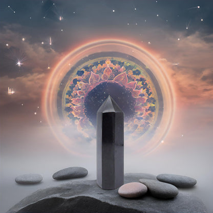 Sisamn Natural Black Tourmaline Column Chunk - Handcrafted Healing Crystal Wand Tower Obelisk, Energy Protection Stone for Meditation, Chakra Balancing, Positive Energy, 0.6-0.9lb
