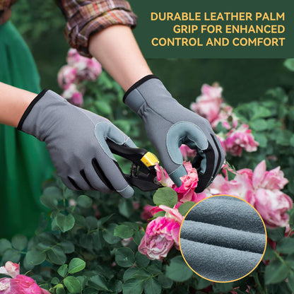 OZERO Leather Work Gloves for Women, Deerskin Garden Gloves, Touchscreen Thumb & Index, EN388 3133X Palm, Breathable Back for Gardening, Yard Work, Driving (Large)