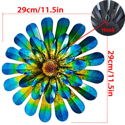 HOOEN Metal Flowers Wall Decor 2pack Wall Art Decorations Hanging for Indoor Outdoor Home Garden Farmhouse Yard Patio Fence Living Room Bedroom Decor