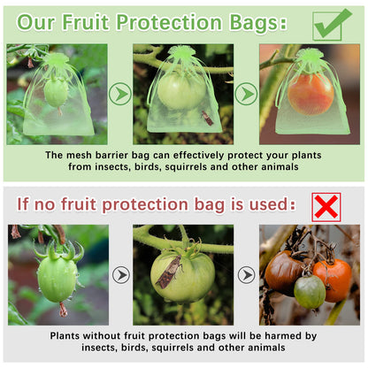 Boao 200 Pcs Fruit Protection Bags Fruit Netting Bags with Drawstring for Protecting Vegetable Net Cover Reusable Mesh Bag for Garden Apple Trees