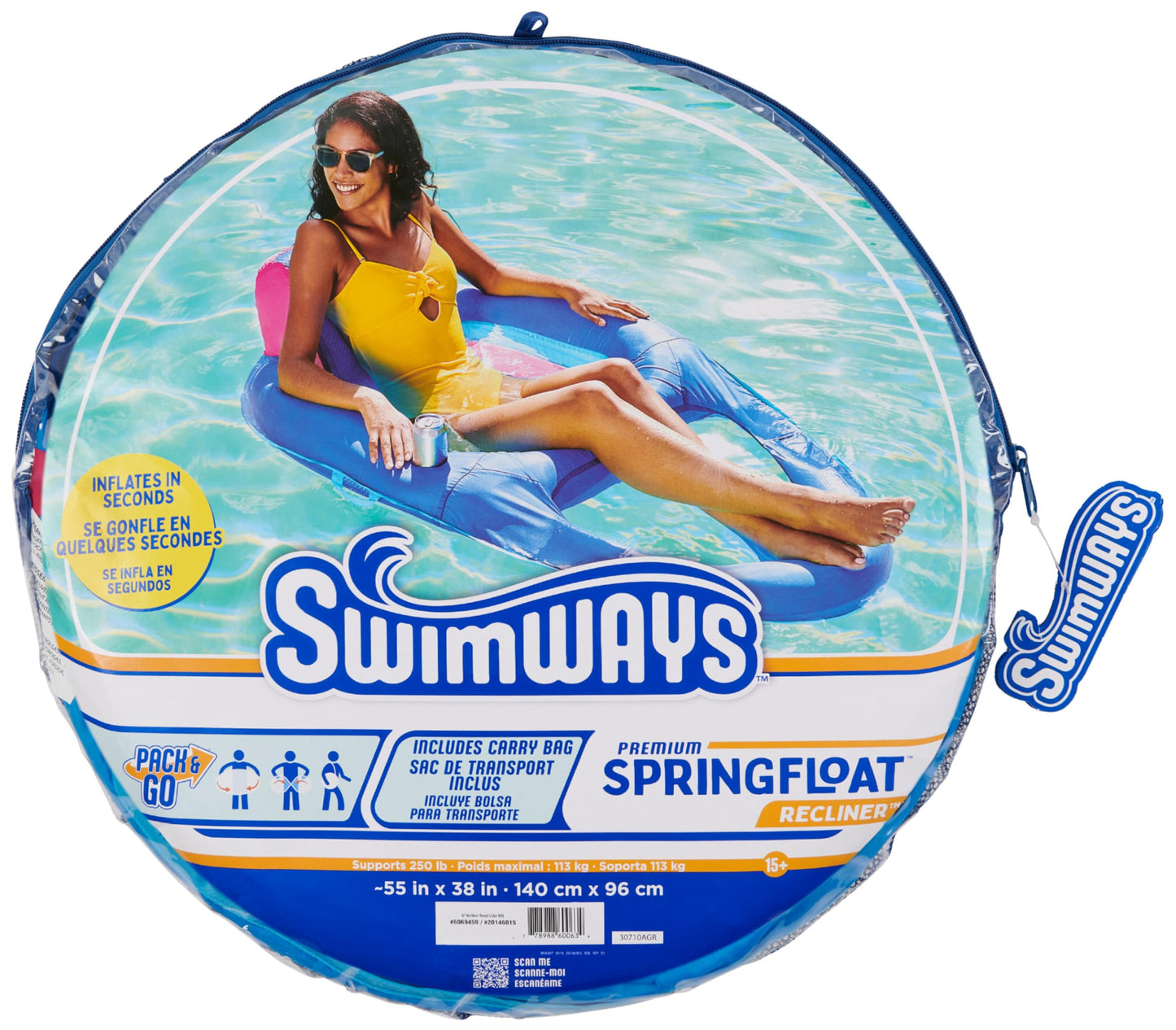 SwimWays Spring Float Premium Recliner Pool Lounger, Inflatable Pool Floats Adult with Fast Inflation for Ages 15 & Up