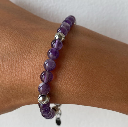 10:10 Beaded Bracelet for Men and Women – Natural Amethyst Gemstones and Stainless Steel – Adjustable, Durable and Elegant – Made in Italy