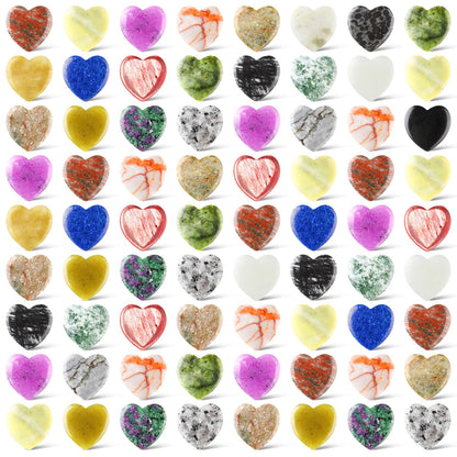 Nuenen 72 Pcs Natural Heart Shaped Crystal Stone 1 Inch Worry Stone Bulk Heart Palm Pocket Healing Carved Love Mini Gemstone Decor for Valentines Witchcraft Meditation