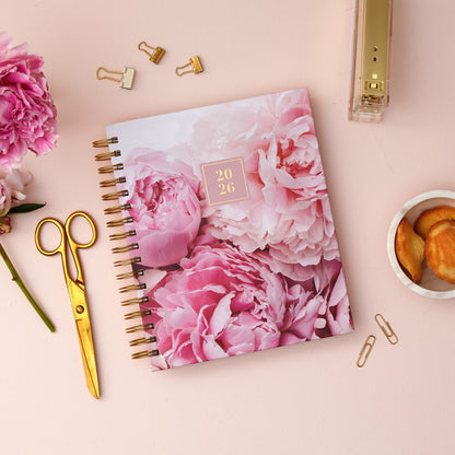 Blue Sky Rachel Parcell 2026 Daily and Monthly Planner Calendar, January 2026 - December 2026, 7" x 9", Hard Cover, Durable Twin Wire Binding, Laminated Tabs, Storage Pocket, Stickers, Peony