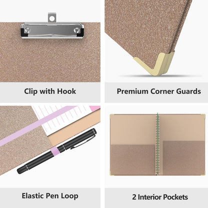 Clipboard Folio with Storage Clipboards Padfolio Notebook for Letter Size (11" x 8.5"), Clipboards with 10 Pockets and 5 Folders Nursing Teacher School Essentials (Pink)