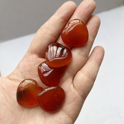 Bacatgem 3 Pcs Natural Carnelian Pocket Palm Thumb Healing Crystal Heart Love Worry Stones,1 inches Reiki Balancing Crystal and Healing Stones