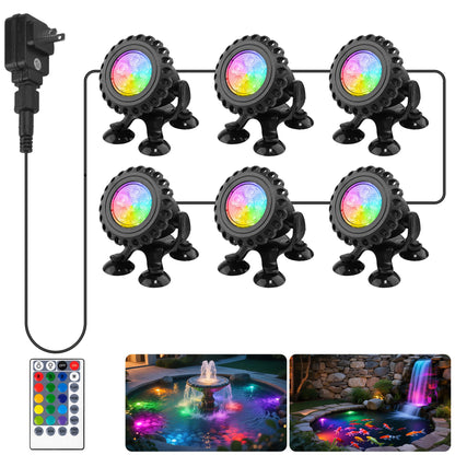 T-SUN Pond Lights LED Underwater 16 Colors with Timer Remote Control IP68 Waterproof Dimmable Submersible Fountain Lights Outdoor Spotlight for Fish Pond Garden Yard Aquarium Pool